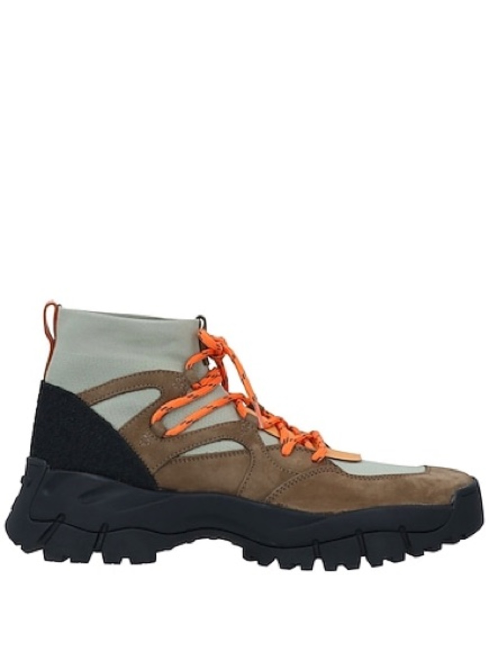 Tod's Brown and Olive Suede High-Top Trail Boot with Orange Laces